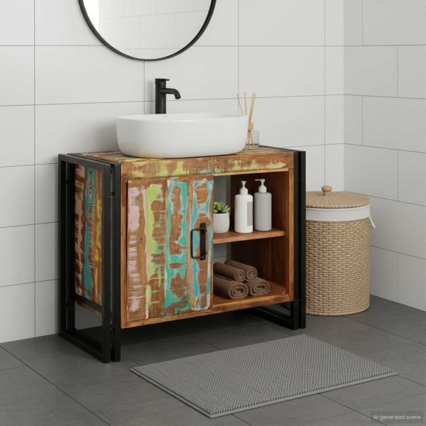 Vanity Cabinet Multicolored Solid Reclaimed Wood