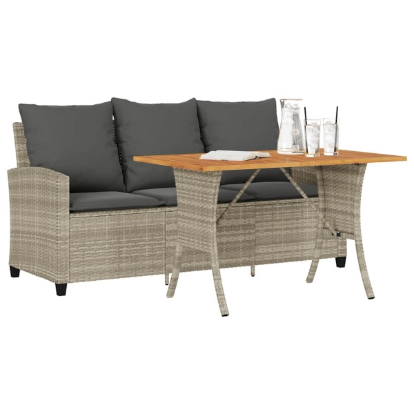 Three-seater garden sofa with cushions and table, light gray