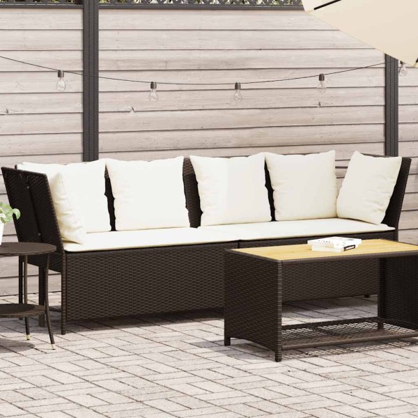 garden sofa with cushions, brown, polyrattan