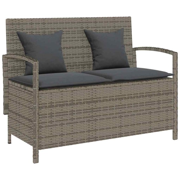 garden storage bench with cushions in gray polyrattan