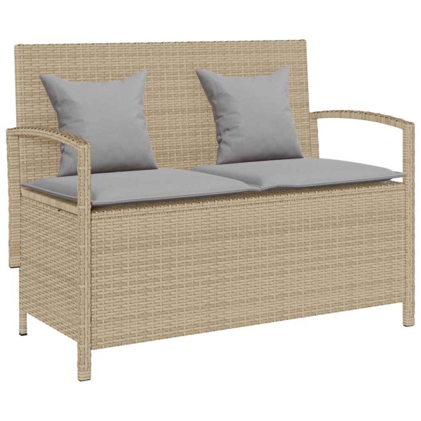 garden storage bench with sand polyrattan cushions
