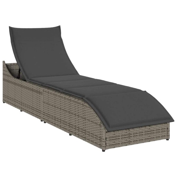 folding sun lounger with storage cushions gray