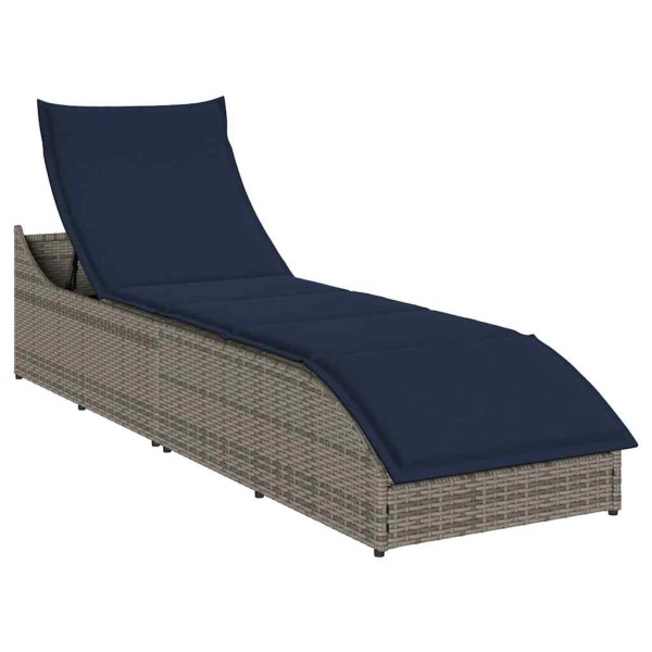 folding sun lounger with storage cushions gray