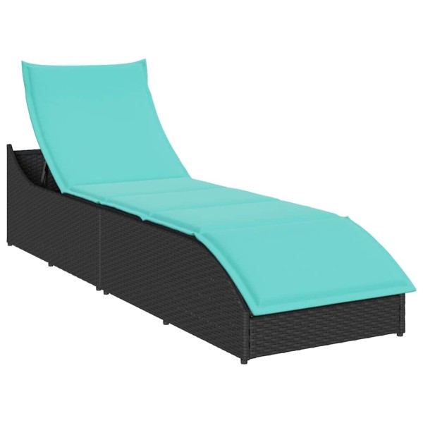 folding sun lounger with cushions for storage black
