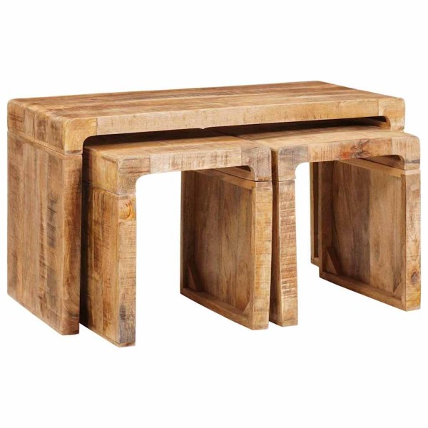 Glued table 3 pcs Brown Solid mango wood