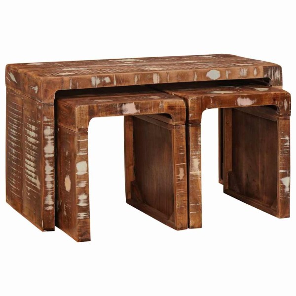 Glued table 3 pcs Brown Solid reclaimed wood