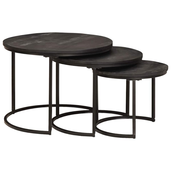 Folding coffee tables 3 pcs Solid mango wood and steel