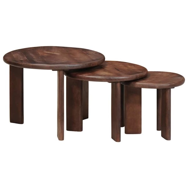 Stackable coffee tables 3 pcs Dark brown Solid mango wood