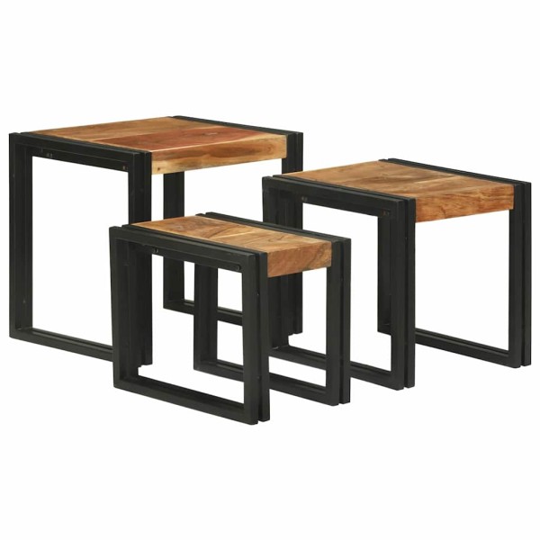 Glued table 3 pcs Solid acacia wood and metal