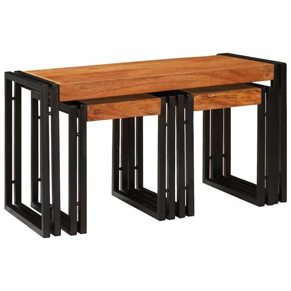 Glued table 3 pcs Solid acacia wood and metal