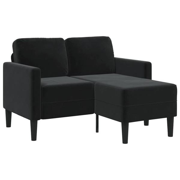 Double sofa with chaise longue, L-shaped, black, 125 cm, velvet