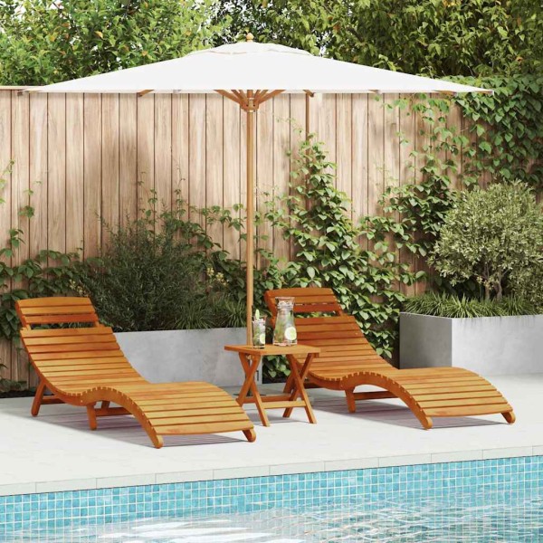 Sun lounger 3 pcs Brown Solid acacia wood