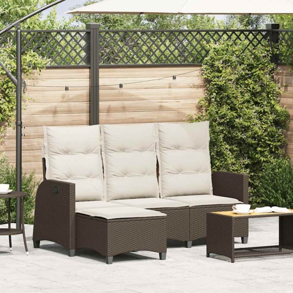 Reclining garden sofa with cushions L-shaped brown