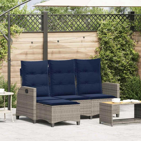 L-shaped reclining garden sofa with cushions in gray color
