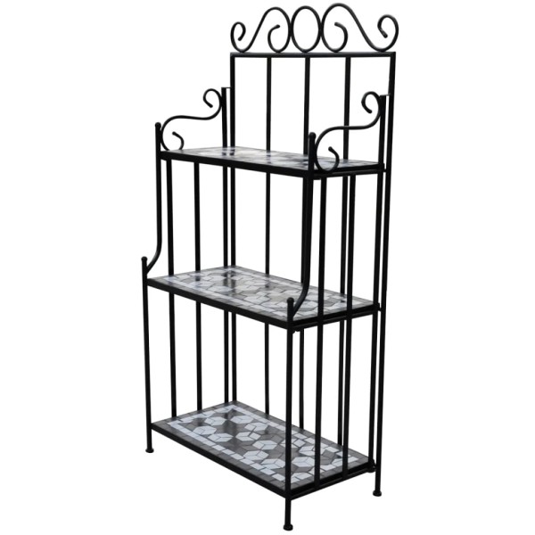 Plant stand, black and white mosaic patterns