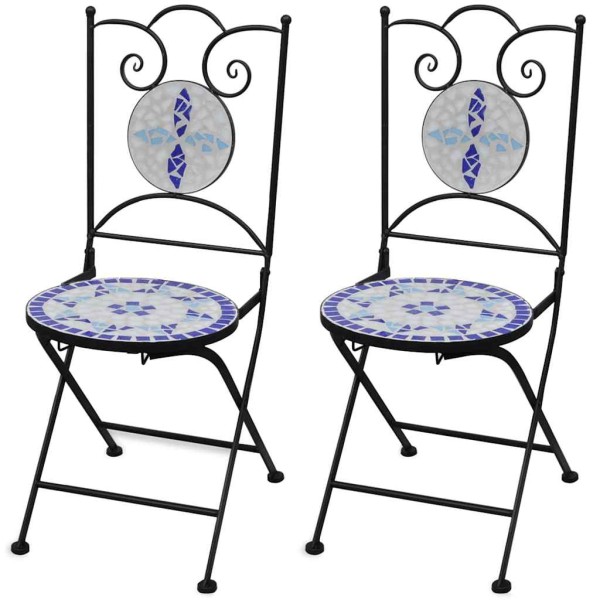 Folding bistro chairs, 2 pcs., ceramic, blue and white