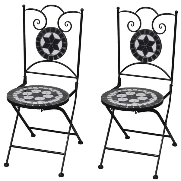 Folding bistro chairs, 2 pcs., ceramic, black and white