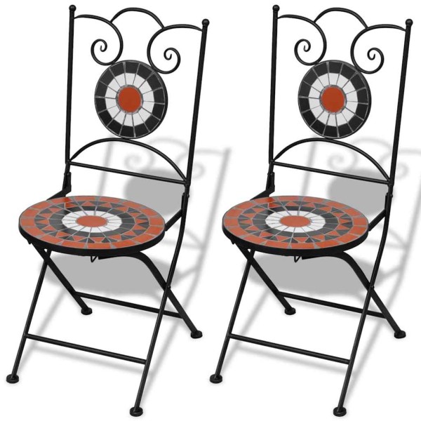 Folding bistro chairs, set of 2, ceramic, terracotta and white