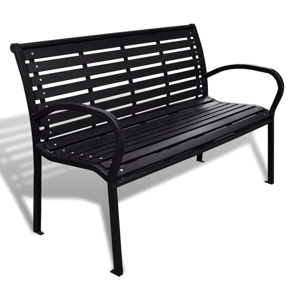 Garden bench, black, 125cm, steel and WPC