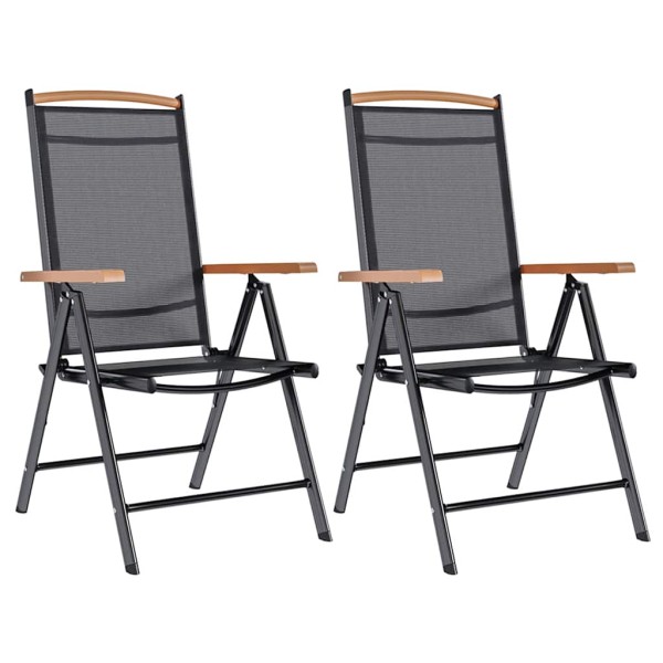 Folding garden chairs, 2 pcs., aluminum and textile, black