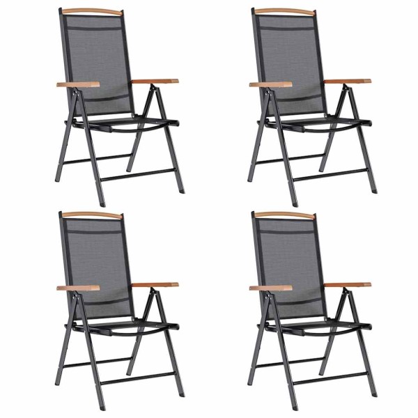 Folding garden chairs, 4 pcs., aluminum and textile, black