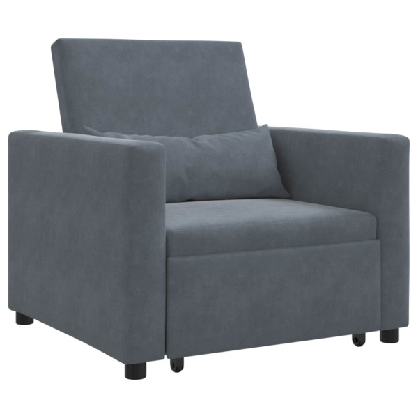 Pull-out sofa-bed single Dark gray Velvet