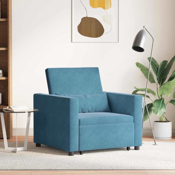Pull-out single sofa-bed with wheels Blue Velvet