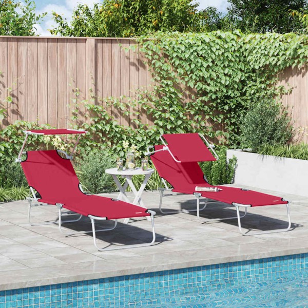 Sun lounger 2 pcs Red 58 x 188 x 77 cm Polyester