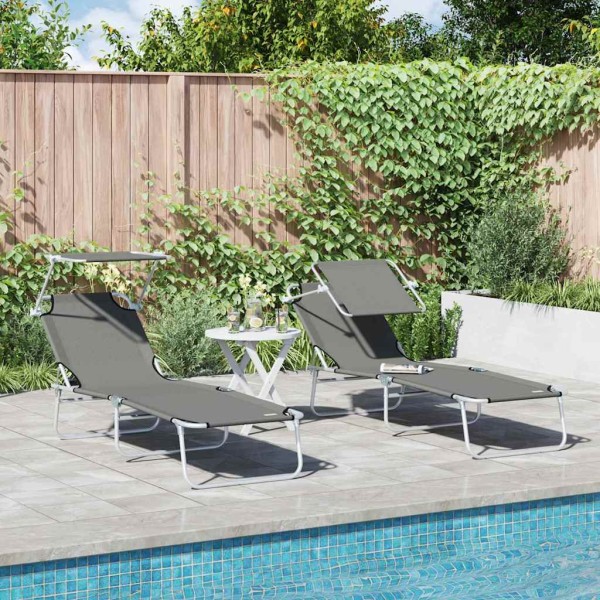 Sun lounger 2 pcs Gray 58 x 188 x 77 cm Polyester