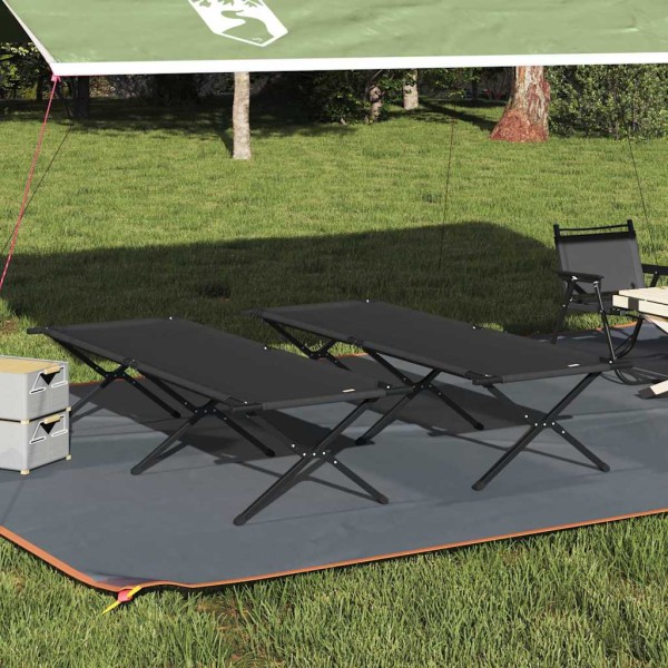 Folding Camping Bed 2 pcs Black 210 x 80 x 46 cm