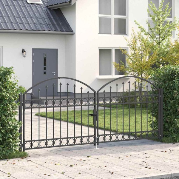 Fence gate ASSEN 301 x 175.5 cm Steel Gray Locked