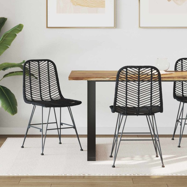 Dining chair 2 pcs Rattan and Iron Black