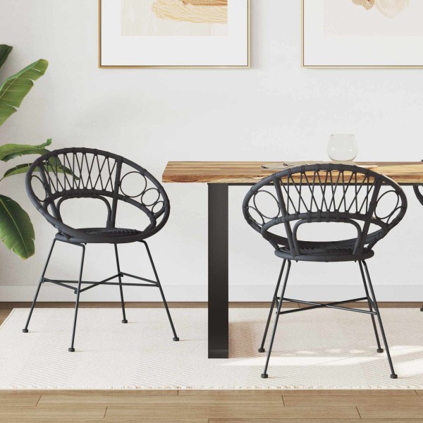 Dining chair 2 pcs Rattan and Iron Black