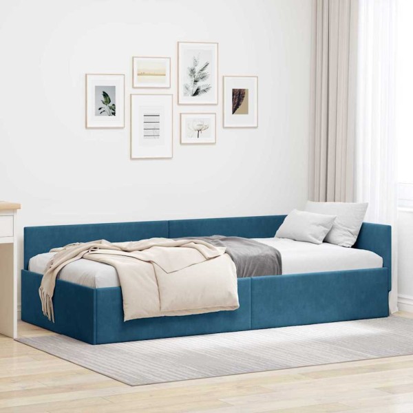 Corner bed structure Blue 80 cm x 200 cm Velvet