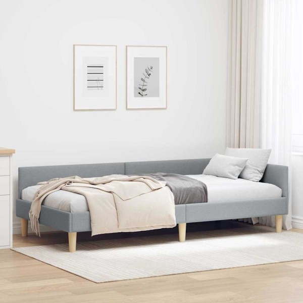 Corner bed structure Light gray fabric 90 x 190 cm