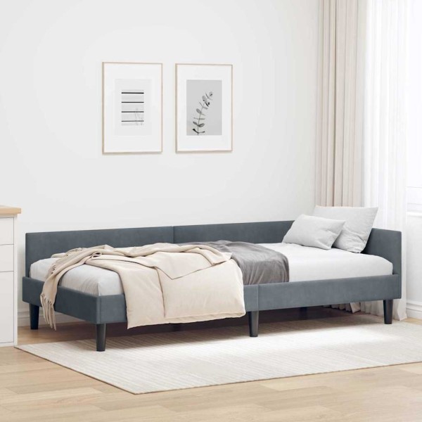 Corner bed frame Dark gray 80 cm x 200 cm Velvet