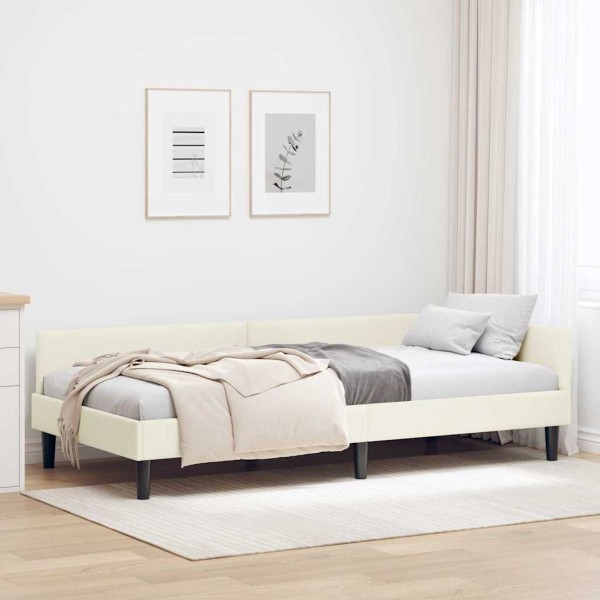Corner bed frame Cream 80 cm x 200 cm Velvet
