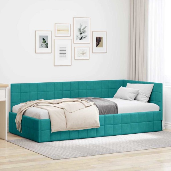 Corner bed structure Turquoise 90 cm x 200 cm Velvet
