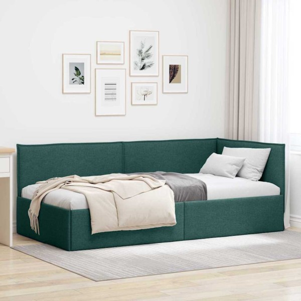 Corner bed structure Dark green 100 x 200 cm fabric