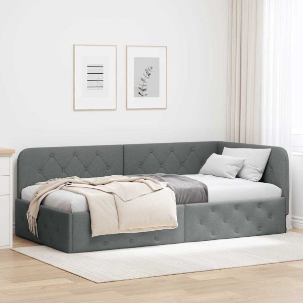 Corner bed structure Dark gray fabric 90 x 200 cm