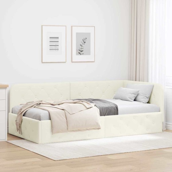 Corner bed structure Cream 90 x 190 cm Velvet