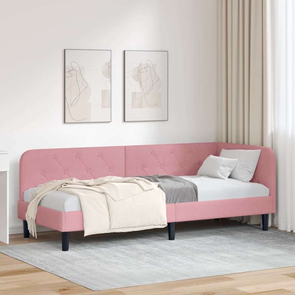 Corner bed structure Pink 80 x 200 cm Velvet