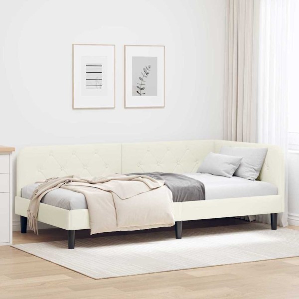 Corner bed structure Cream 90 x 190 cm Velvet