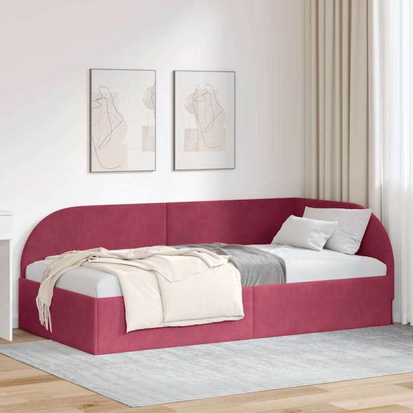 Corner bed structure Wine red 90 cm x 190 cm Velvet