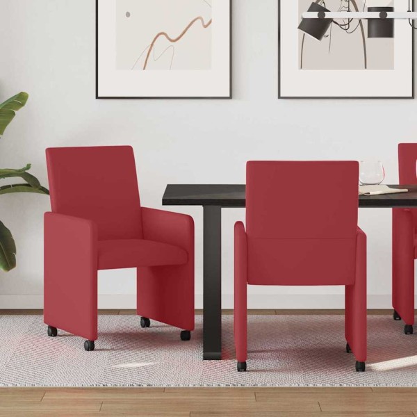 Dining Chairs with Wheels 2 pcs Wine Red Artificial Leather
