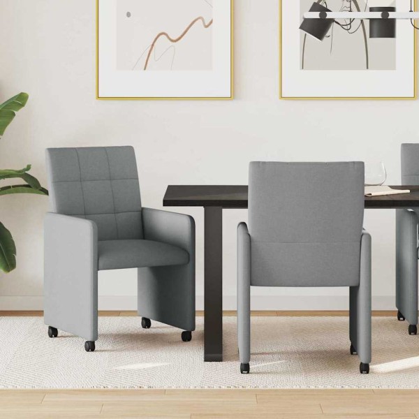 Dining Chairs with Wheels 2 pcs Light gray fabric
