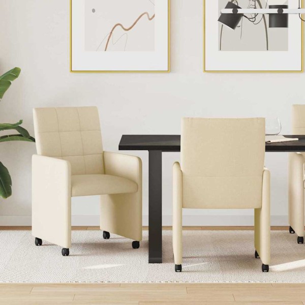 Dining Chairs with Wheels 2 pcs Cream 58 x 65 x 94 cm