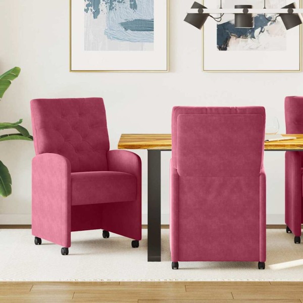 Dining Chairs with Wheels 2 pcs Wine Red Velvet