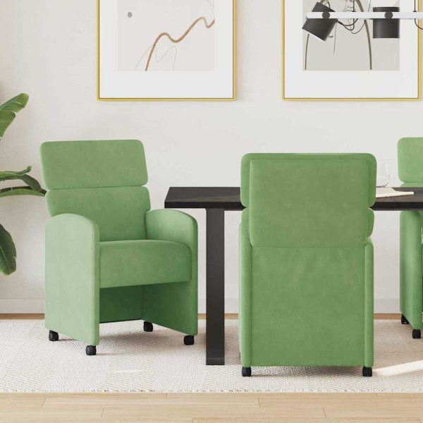 Dining Chairs with Wheels 2 pcs Light green Velvet