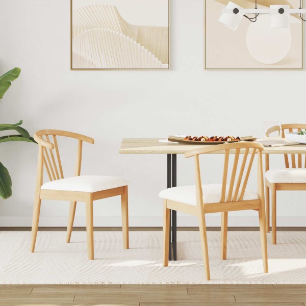 Dining chair 2 pcs Natural and White Solid rubber wood